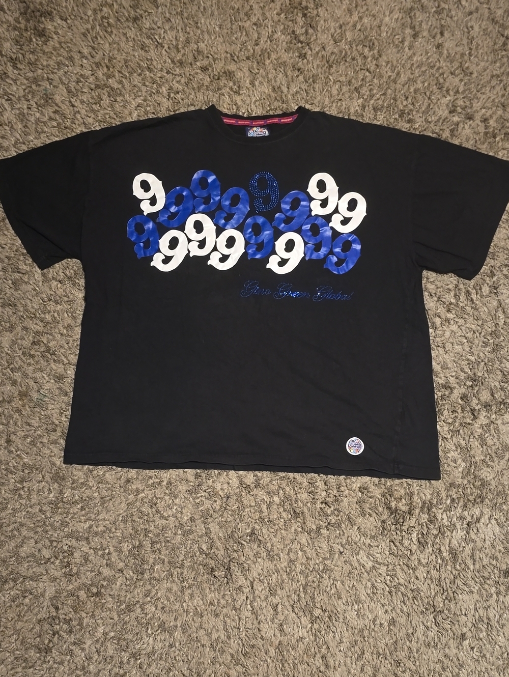 Black Graphic Short Sleeve Tee with Blue & White 9s